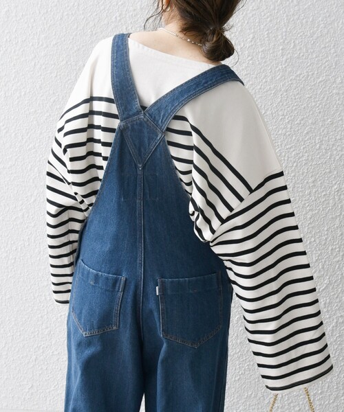 SHIPS any（シップス エニィ）の「SHIPS any:〈洗濯機可能〉ワイド スリーブ ビッグ ボーダー プルオーバー（Tシャツ/カットソー・レディース・ブラック/オレンジ/ライトブルー・ONE SIZE）」の10枚目の写真