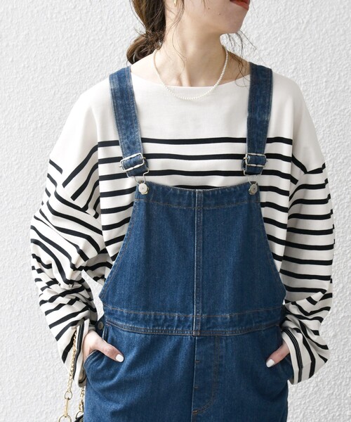 SHIPS any（シップス エニィ）の「SHIPS any:〈洗濯機可能〉ワイド スリーブ ビッグ ボーダー プルオーバー（Tシャツ/カットソー・レディース・ブラック/オレンジ/ライトブルー・ONE SIZE）」の11枚目の写真