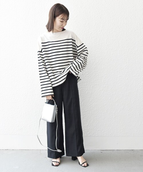 SHIPS any（シップス エニィ）の「SHIPS any:〈洗濯機可能〉ワイド スリーブ ビッグ ボーダー プルオーバー（Tシャツ/カットソー・レディース・ブラック/オレンジ/ライトブルー・ONE SIZE）」の12枚目の写真
