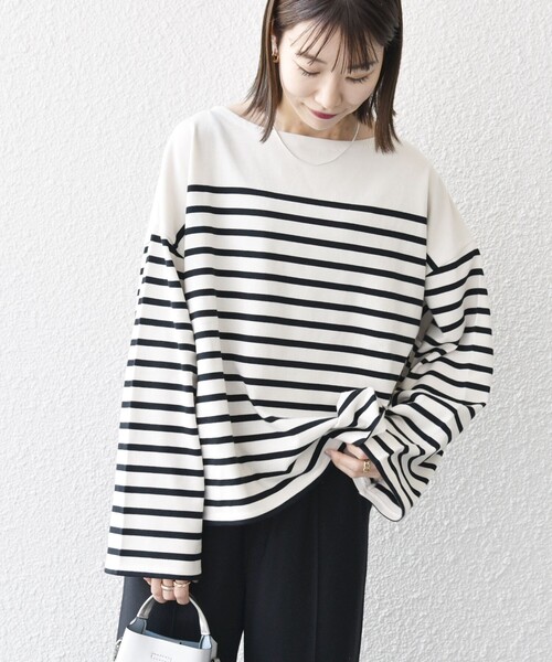 SHIPS any（シップス エニィ）の「SHIPS any:〈洗濯機可能〉ワイド スリーブ ビッグ ボーダー プルオーバー（Tシャツ/カットソー・レディース・ブラック/オレンジ/ライトブルー・ONE SIZE）」の13枚目の写真