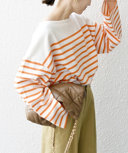 SHIPS any（シップス エニィ）の「SHIPS any:〈洗濯機可能〉ワイド スリーブ ビッグ ボーダー プルオーバー（Tシャツ/カットソー・レディース・ブラック/オレンジ/ライトブルー・ONE SIZE）」の19枚目の写真