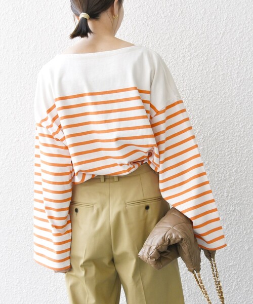 SHIPS any（シップス エニィ）の「SHIPS any:〈洗濯機可能〉ワイド スリーブ ビッグ ボーダー プルオーバー（Tシャツ/カットソー・レディース・ブラック/オレンジ/ライトブルー・ONE SIZE）」の20枚目の写真