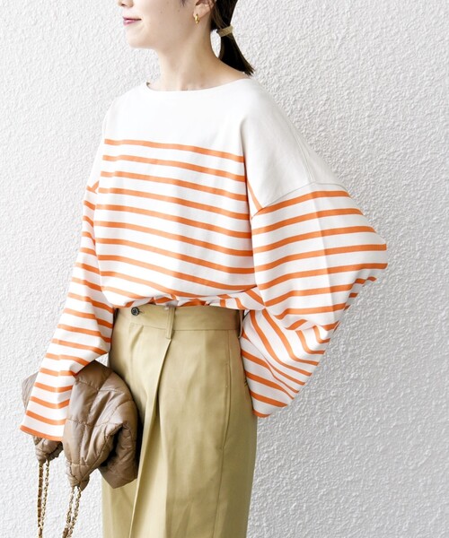 SHIPS any（シップス エニィ）の「SHIPS any:〈洗濯機可能〉ワイド スリーブ ビッグ ボーダー プルオーバー（Tシャツ/カットソー・レディース・ブラック/オレンジ/ライトブルー・ONE SIZE）」の21枚目の写真