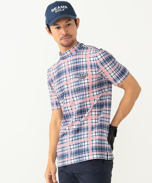 BEAMS GOLF PURPLE LABEL / プラスリッチ チェックプリント モックネックシャツ