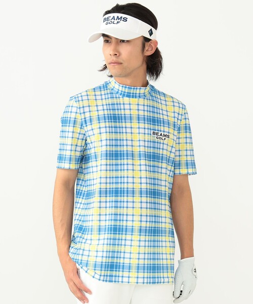 BEAMS GOLF PURPLE LABEL / プラスリッチ チェックプリント モックネックシャツ