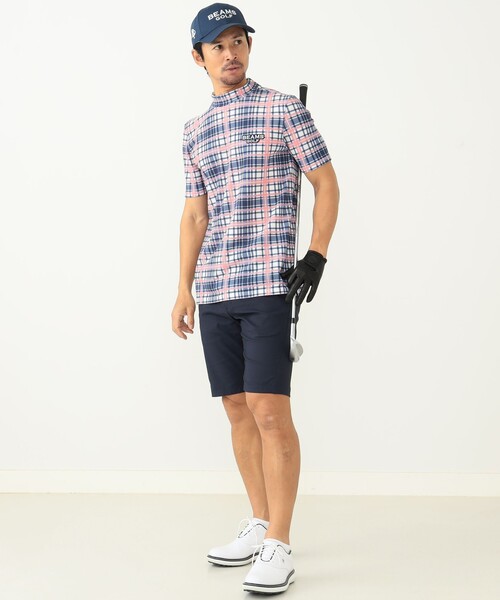 BEAMS GOLF PURPLE LABEL / プラスリッチ チェックプリント モックネックシャツ