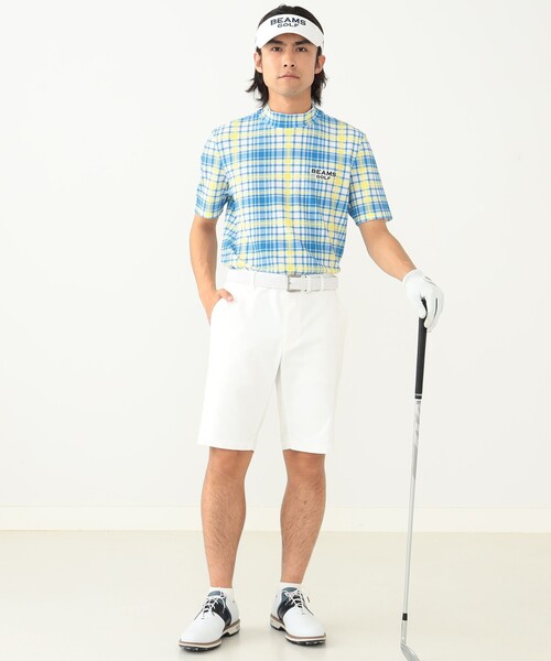 BEAMS GOLF PURPLE LABEL / プラスリッチ チェックプリント モックネックシャツ