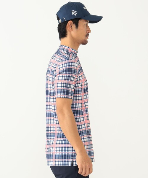 BEAMS GOLF PURPLE LABEL / プラスリッチ チェックプリント モックネックシャツ