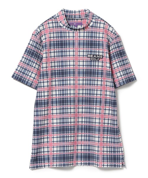 BEAMS GOLF PURPLE LABEL / プラスリッチ チェックプリント モックネックシャツ