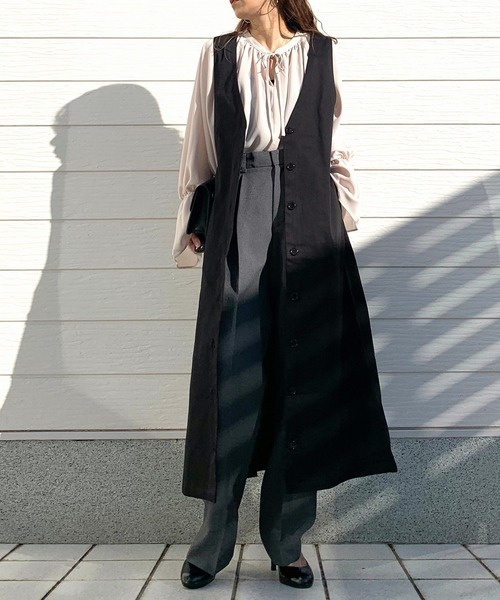 Q（キュー）の「バックリボンチノジャンパースカート（ジャンパースカート・レディース・ブラック/ベージュ・MEDIUM）」の14枚目の写真