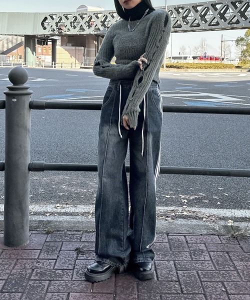 LVEU.(ラブユ.)の「【LVEU.】サイドラインデニムパンツ / ボトムス デニム パンツ ワイド ルーズ ヴィンテージ 色落ち ウォッシュ ライン サイドライン ブルー インディゴ(デニムパンツ・レディース・ブルー・FREE)」の12枚目の写真