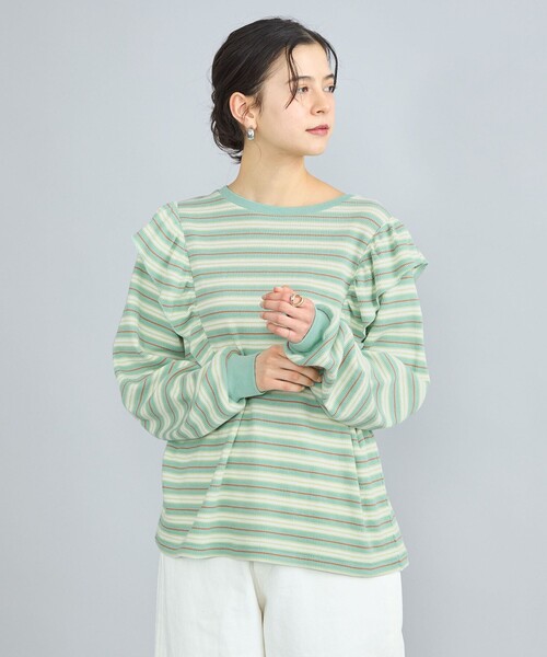 coen(コーエン)の「ハニカムフリルロングスリーブTシャツ(Tシャツ/カットソー・レディース・ナチュラル/その他1/ブラック/その他2・L/M)」の4枚目の写真