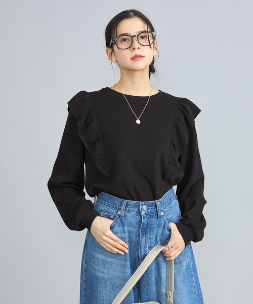 coen(コーエン)の「ハニカムフリルロングスリーブTシャツ(Tシャツ/カットソー・レディース・ナチュラル/その他1/ブラック/その他2・L/M)」の1枚目の写真
