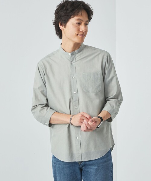 green label relaxing（グリーンレーベルリラクシング）の「イージーリネン バンドカラー 7分袖 シャツ（シャツ/ブラウス・メンズ・ケリー/グレー/ダークグリーン・S/M/L/XL/XXL）」の2枚目の写真