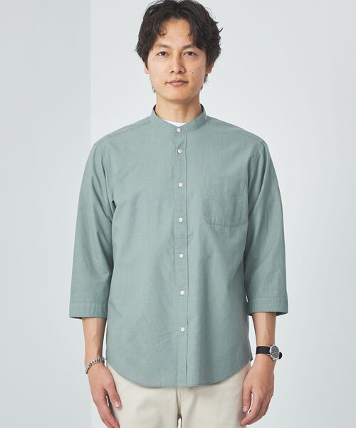 green label relaxing（グリーンレーベルリラクシング）の「イージーリネン バンドカラー 7分袖 シャツ（シャツ/ブラウス・メンズ・ケリー/グレー/ダークグリーン・S/M/L/XL/XXL）」の7枚目の写真