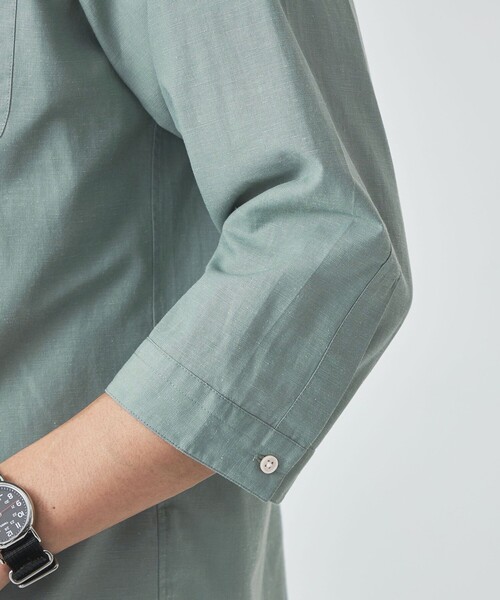 green label relaxing（グリーンレーベルリラクシング）の「イージーリネン バンドカラー 7分袖 シャツ（シャツ/ブラウス・メンズ・ケリー/グレー/ダークグリーン・S/M/L/XL/XXL）」の11枚目の写真