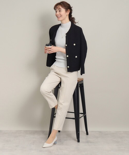 ITS'DEMO（イッツデモ）の「◆【お呼ばれ／オフィス／カジュアルにも／丈感短め】ツイード調ニットジャケット（ノーカラージャケット・レディース・ブラック系3/ブラック/オフホワイト・00）」の10枚目の写真