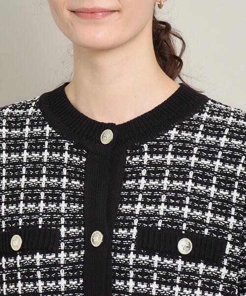 ITS'DEMO（イッツデモ）の「◆【お呼ばれ／オフィス／カジュアルにも／丈感短め】ツイード調ニットジャケット（ノーカラージャケット・レディース・ブラック系3/ブラック/オフホワイト・00）」の19枚目の写真