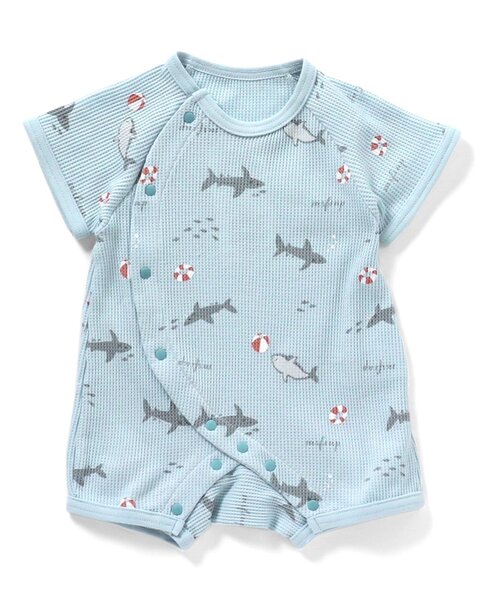 Ampersand(アンパサンド)の「総柄ロンパス(ロンパース・キッズ・オフホワイト/サックスブルー・60/70/80)」の2枚目の写真