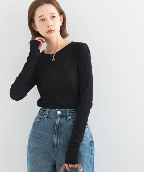 URBAN RESEARCH ROSSO WOMEN(アーバンリサーチ ロッソ)の「シアーテレコカットソー(Tシャツ/カットソー・レディース・ネイビー/オフホワイト/オレンジ・FREE)」の3枚目の写真