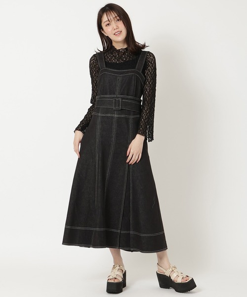 REDYAZEL（レディアゼル）の「デニムジャンスカ（ジャンパースカート・レディース・オフホワイト/ネイビー/ブラック・SMALL/MEDIUM）」の2枚目の写真