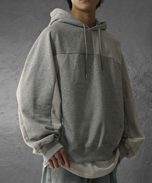 【MinoriTY】裏毛ブロッキングオーバーサイズパーカー ビッグシルエット プルオーバー メンズ ルーズフィット 秋服(パーカー)|MinoriTY(マイノリティ) 6,224円