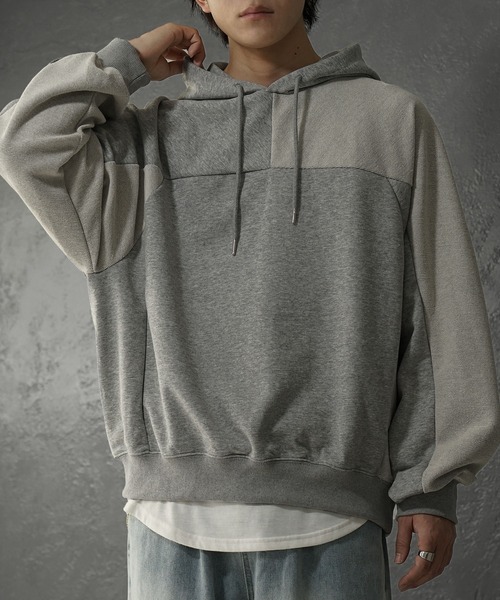 MinoriTY（マイノリティ）の「【MinoriTY】裏毛ブロッキングオーバーサイズパーカー ビッグシルエット プルオーバー メンズ ルーズフィット 秋服（パーカー・メンズ・グレー/グレー系その他・S/M/L）」の8枚目の写真