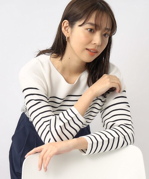 index（インデックス）の「◆≪XS-LLsize≫ 5color ボートネックニット/オーガニックコットン【UV/洗濯機洗い可】（ニット/セーター・レディース・オレンジ系/ライトイエロー系/ホワイト系3/ナチュラル/ネイビー・40/34/36/42/38）」の2枚目の写真