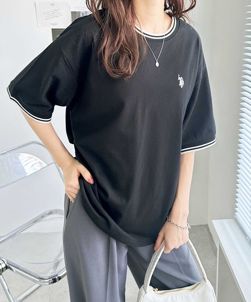 U.S. POLO ASSN.(ユーエスポロアッスン)の「GeeRA別注【U.S. POLO ASSN.】ワンポイント刺繍オーバーサイズライン配色Tシャツ(Tシャツ/カットソー・レディース・モカ/オフホワイト/ブラック/その他/オートミール/ネイビー・LARGE/X-LARGE/MEDIUM)」の19枚目の写真