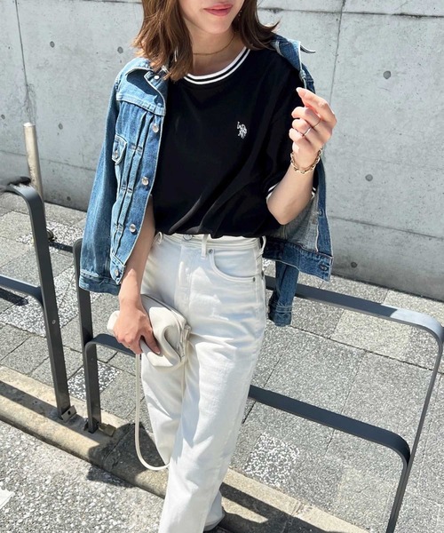 U.S. POLO ASSN.(ユーエスポロアッスン)の「GeeRA別注【U.S. POLO ASSN.】ワンポイント刺繍オーバーサイズライン配色Tシャツ(Tシャツ/カットソー・レディース・モカ/オフホワイト/ブラック/その他/オートミール/ネイビー・LARGE/X-LARGE/MEDIUM)」の22枚目の写真