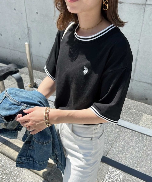 U.S. POLO ASSN.(ユーエスポロアッスン)の「GeeRA別注【U.S. POLO ASSN.】ワンポイント刺繍オーバーサイズライン配色Tシャツ(Tシャツ/カットソー・レディース・モカ/オフホワイト/ブラック/その他/オートミール/ネイビー・LARGE/X-LARGE/MEDIUM)」の21枚目の写真