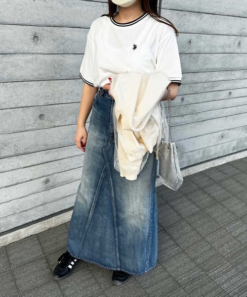 U.S. POLO ASSN.(ユーエスポロアッスン)の「GeeRA別注【U.S. POLO ASSN.】ワンポイント刺繍オーバーサイズライン配色Tシャツ(Tシャツ/カットソー・レディース・モカ/オフホワイト/ブラック/その他/オートミール/ネイビー・LARGE/X-LARGE/MEDIUM)」の20枚目の写真
