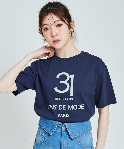31 Sons de mode（トランテアン　ソン　ドゥ　モード）の「ナンバーロゴＴシャツ（Tシャツ/カットソー・レディース・グレー/オフホワイト/ネイビー・36）」の3枚目の写真