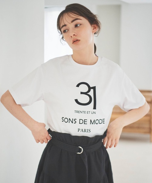 31 Sons de mode（トランテアン　ソン　ドゥ　モード）の「ナンバーロゴＴシャツ（Tシャツ/カットソー・レディース・グレー/オフホワイト/ネイビー・36）」の4枚目の写真