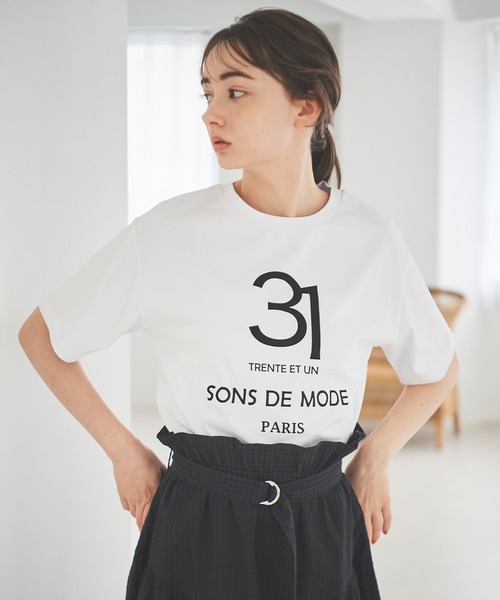 31 Sons de mode（トランテアン　ソン　ドゥ　モード）の「ナンバーロゴＴシャツ（Tシャツ/カットソー・レディース・グレー/オフホワイト/ネイビー・36）」の6枚目の写真