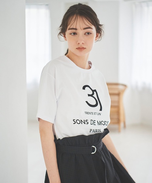 31 Sons de mode（トランテアン　ソン　ドゥ　モード）の「ナンバーロゴＴシャツ（Tシャツ/カットソー・レディース・グレー/オフホワイト/ネイビー・36）」の5枚目の写真