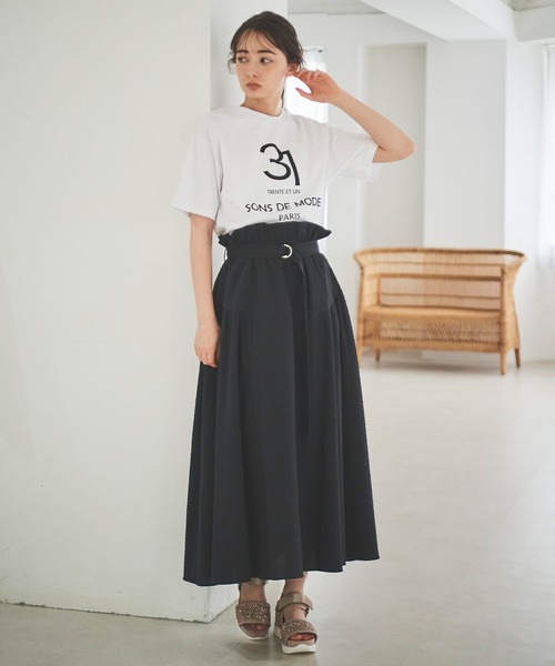 31 Sons de mode（トランテアン　ソン　ドゥ　モード）の「ナンバーロゴＴシャツ（Tシャツ/カットソー・レディース・グレー/オフホワイト/ネイビー・36）」の9枚目の写真