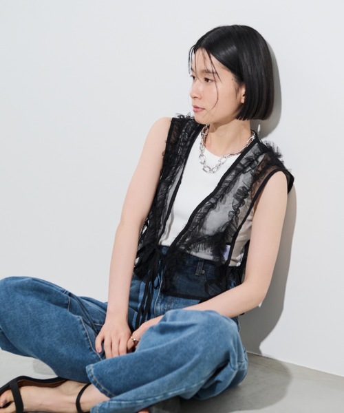 Shelly island（シェリーアイランド）の「チュールフリルベスト（ベスト・レディース・グレー/ブラック・M）」の2枚目の写真