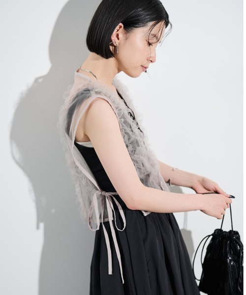 Shelly island（シェリーアイランド）の「チュールフリルベスト（ベスト・レディース・グレー/ブラック・M）」の7枚目の写真