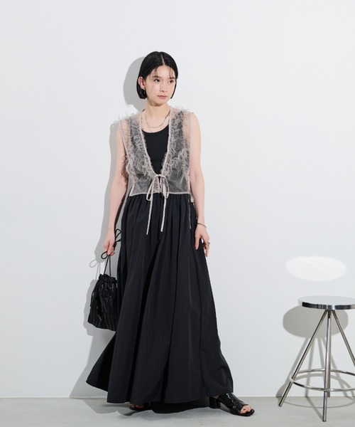 Shelly island（シェリーアイランド）の「チュールフリルベスト（ベスト・レディース・グレー/ブラック・M）」の10枚目の写真