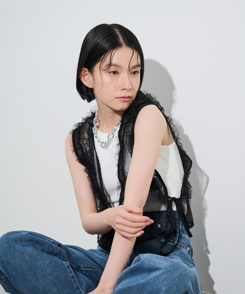 Shelly island（シェリーアイランド）の「チュールフリルベスト（ベスト・レディース・グレー/ブラック・M）」の14枚目の写真