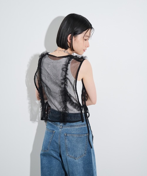 Shelly island（シェリーアイランド）の「チュールフリルベスト（ベスト・レディース・グレー/ブラック・M）」の18枚目の写真