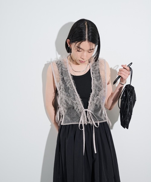 Shelly island（シェリーアイランド）の「チュールフリルベスト（ベスト・レディース・グレー/ブラック・M）」の6枚目の写真