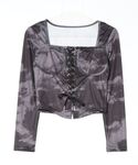 XU | ストリートファッション XU エックスユー tie-dye lace up tops タイダイ柄トップス レースアップトップス スクエアネックトップス 長袖トップス Y2K 韓国ファッション 韓国ストリート(T恤)