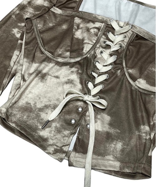 XU（エックスユー）の「【Never mind the XU】tie-dye lace up tops / 【ネバーマインド ザ エックスユー】タイダイレースアップ長袖Tシャツ（その他トップス・レディース・カーキ/ブラック/ベージュ・ONE SIZE）」の20枚目の写真