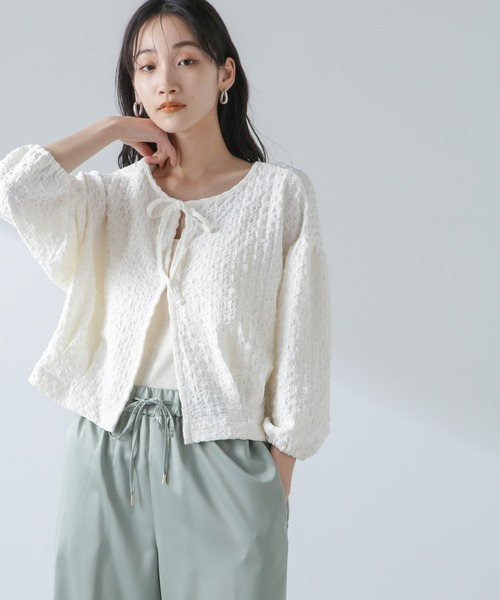 NANO universe（ナノユニバース）の「前後2WAYふくれジャガードカットトップス（Tシャツ/カットソー・レディース・グリーン/ブラック/オフホワイト・FREE）」の2枚目の写真