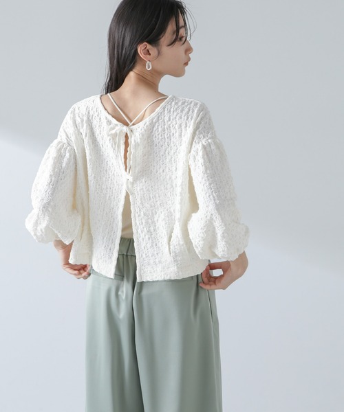 NANO universe（ナノユニバース）の「前後2WAYふくれジャガードカットトップス（Tシャツ/カットソー・レディース・グリーン/ブラック/オフホワイト・FREE）」の22枚目の写真