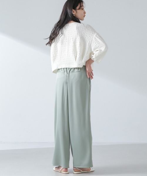 NANO universe（ナノユニバース）の「前後2WAYふくれジャガードカットトップス（Tシャツ/カットソー・レディース・グリーン/ブラック/オフホワイト・FREE）」の18枚目の写真