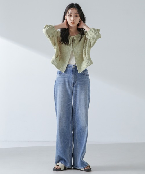 NANO universe（ナノユニバース）の「前後2WAYふくれジャガードカットトップス（Tシャツ/カットソー・レディース・グリーン/ブラック/オフホワイト・FREE）」の14枚目の写真