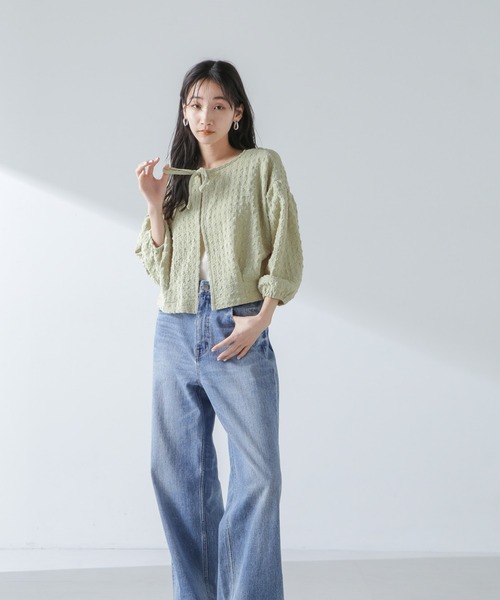 NANO universe（ナノユニバース）の「前後2WAYふくれジャガードカットトップス（Tシャツ/カットソー・レディース・グリーン/ブラック/オフホワイト・FREE）」の13枚目の写真